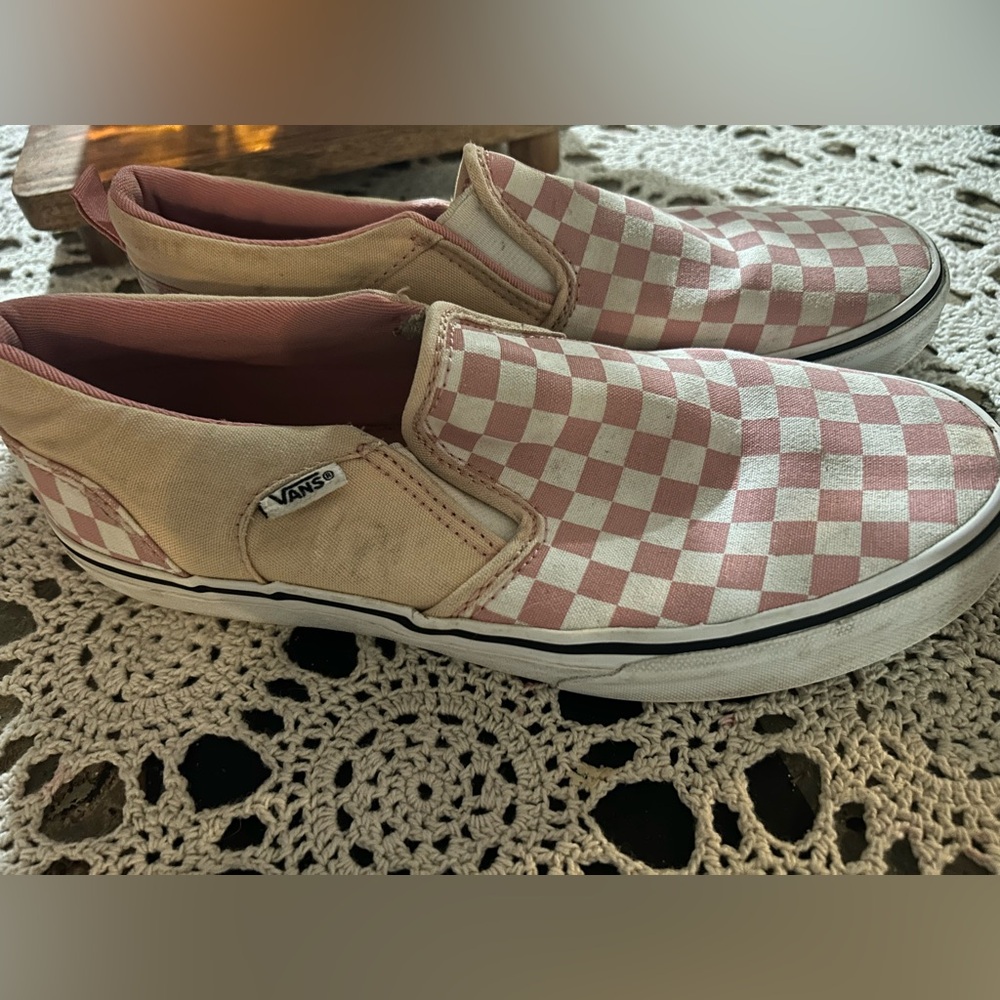 Vans Classic Slip-On Checkerboard Pink White Skateboarding‎ Shoes Size Missy 6